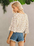 Tied Printed Button Up V-Neck Blouse - Trendsi - Flyclothing LLC