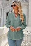 Eyelet Notched Lantern Sleeve T-Shirt - Trendsi - Flyclothing LLC
