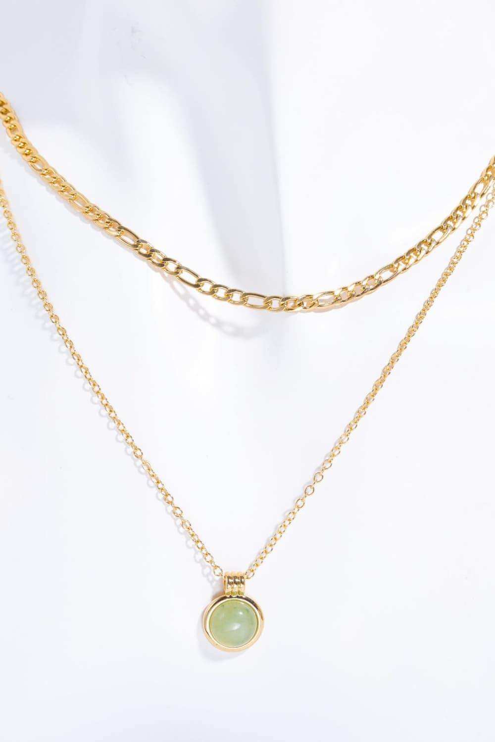 Copper 14K Gold Pleated Round Shape Aventurine Pendant Necklace - Trendsi - Flyclothing LLC