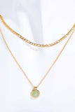 Copper 14K Gold Pleated Round Shape Aventurine Pendant Necklace - Trendsi - Flyclothing LLC