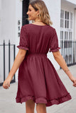 Swiss Dot Frill Trim Flounce Sleeve V-Neck Dress - Trendsi - Flyclothing LLC