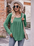 Pleated Detail Curved Hem Long Sleeve Top - Trendsi - Flyclothing LLC