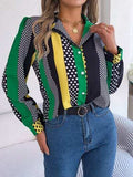 Polka Dot Contrast Long Sleeve Shirt - Trendsi - Flyclothing LLC