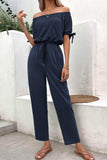 Off-Shoulder Tie Cuff Jumpsuit with Pockets - Trendsi - Flyclothing LLC