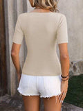 Square Neck Short Sleeve Sweater - Trendsi - Flyclothing LLC