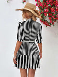 Striped Half Sleeve Tie Waist Mini Dress - Trendsi - Flyclothing LLC