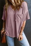 Textured V-Neck Dropped Shoulder T-Shirt - Trendsi - Flyclothing LLC