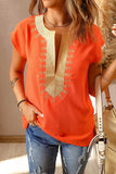 Embroidered Short Sleeve Blouse - Trendsi - Flyclothing LLC