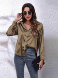 Collared Neck Buttoned Long Sleeve Shirt - Trendsi - Flyclothing LLC