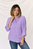 Zenana Texture Button Up Raw Hem Long Sleeve Shirt - Trendsi - Flyclothing LLC