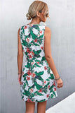 Printed Zip Detail Belted Sleeveless Dress - Trendsi - Flyclothing LLC