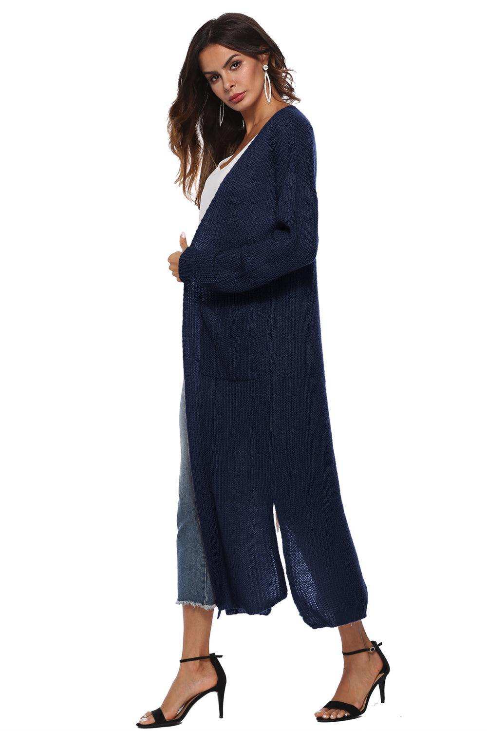 Long Sleeve Open Front Buttoned Cardigan - Trendsi - Flyclothing LLC