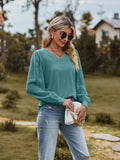 Swiss Dot V-Neck Long Sleeve Blouse - Trendsi - Flyclothing LLC