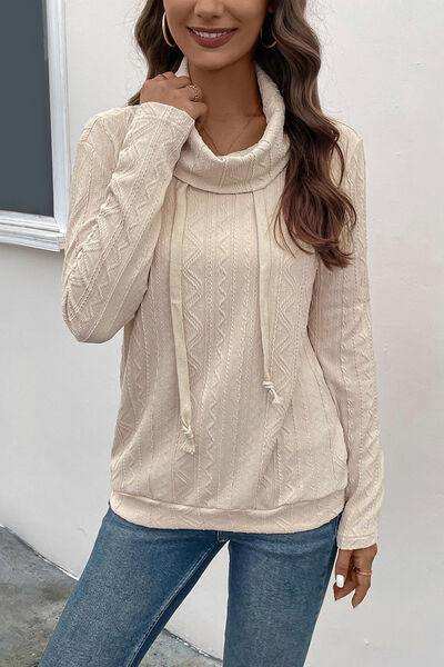 Tied Mock Neck Long Sleeve Knit Top - Trendsi - Flyclothing LLC