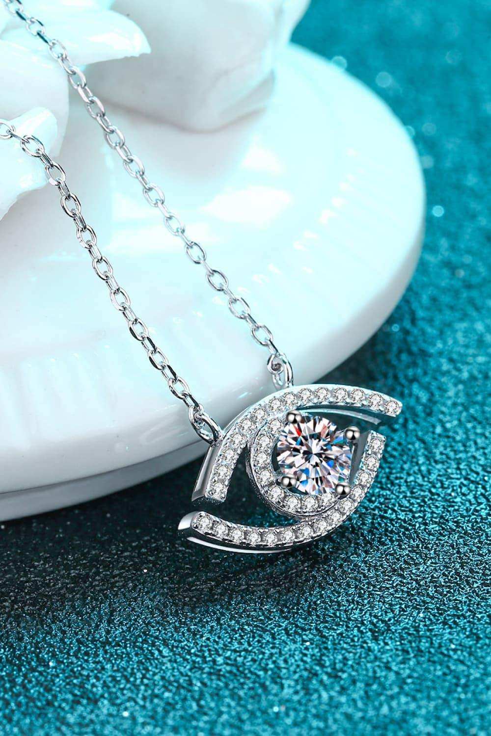 Moissanite Evil Eye Pendant 925 Sterling Silver Necklace - Trendsi - Flyclothing LLC