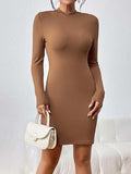 Long Sleeve Ribbed Mini Dress - Trendsi - Flyclothing LLC