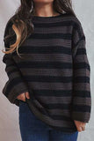 Striped Round Neck Dropped Shoulder Sweater - Trendsi - Flyclothing LLC