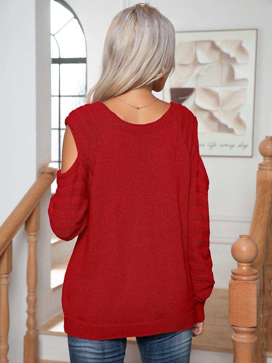 Decorative Button Cold-Shoulder Sweater - Trendsi - Flyclothing LLC