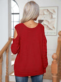 Decorative Button Cold-Shoulder Sweater - Trendsi - Flyclothing LLC