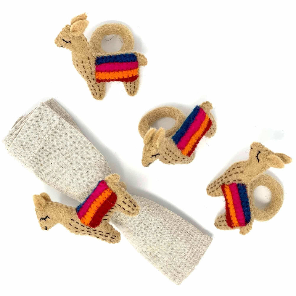 Llama Napkin Rings, Set of Four Tan - Global Groove (T) - Global Groove - Flyclothing LLC