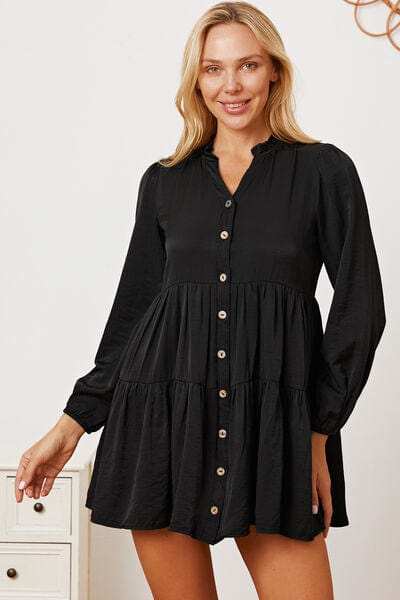 Ruffled Button Up Long Sleeve Tiered Shirt - Trendsi - Flyclothing LLC