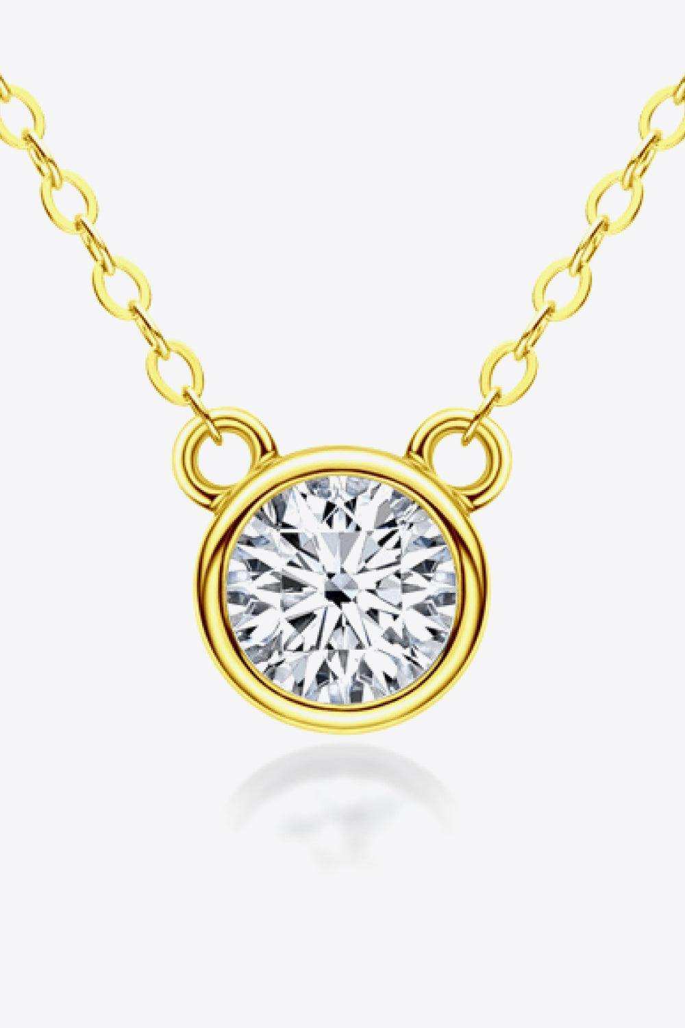 925 Sterling Silver 1 Carat Moissanite Round Pendant Necklace - Trendsi - Flyclothing LLC