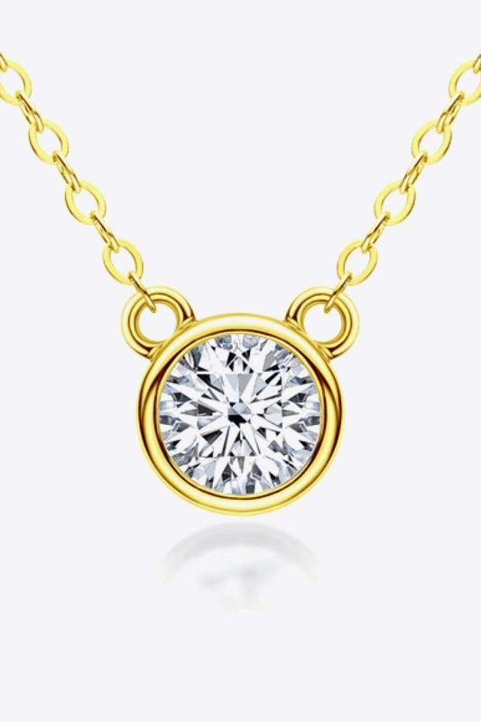 925 Sterling Silver 1 Carat Moissanite Round Pendant Necklace - Trendsi - Flyclothing LLC
