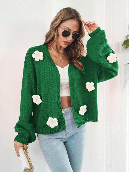 Floral Open Front Long Sleeve Cardigan - Trendsi - Flyclothing LLC