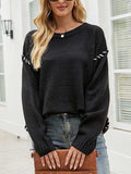 Contrast Round Neck Drop Shoulder Knit Top - Trendsi - Flyclothing LLC
