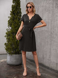 Tied Notched Short Sleeve Dress - Trendsi - Flyclothing LLC