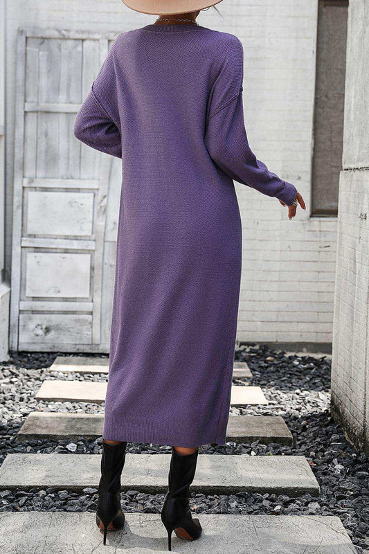 Notched Neck Dropped Shoulder Button-Down Midi Dress - Trendsi - Flyclothing LLC