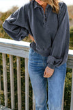 Quarter-Snap Collared Lantern Sleeve Sweatshirt - Trendsi - Flyclothing LLC