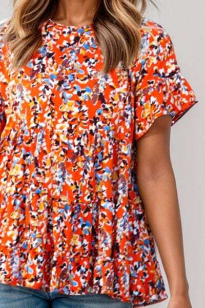 Plus Size Floral Round Neck Tiered Blouse - Trendsi - Flyclothing LLC