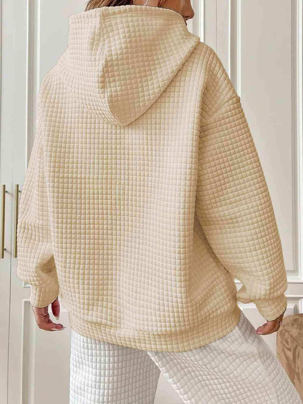 Textured Drawstring Drop Shoulder Hoodie - Trendsi - Flyclothing LLC