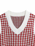 Houndstooth V-Neck Sweater Vet - Trendsi - Flyclothing LLC