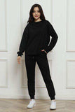 Round Neck Long Sleeve Top and Drawstring Pants Set - Trendsi - Flyclothing LLC