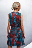 Printed Zip Detail Belted Sleeveless Dress - Trendsi - Flyclothing LLC