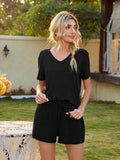 V-Neck Short Sleeve Top and Pocketed Shorts Lounge Set - Trendsi - Flyclothing LLC