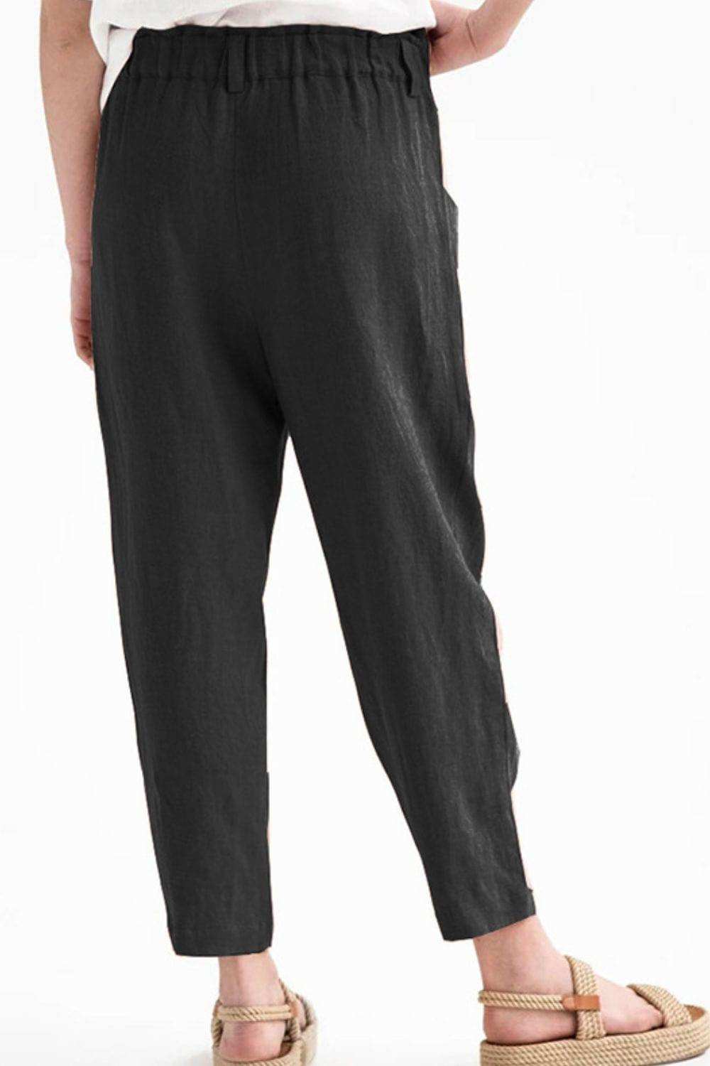 Button Detail Elastic Waist Pocket Pants - Trendsi - Flyclothing LLC