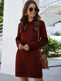 Round Neck Long Sleeve Mini Dress with Pockets - Trendsi - Flyclothing LLC