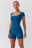 Square Neck Cap Sleeve Active Romper - Trendsi - Flyclothing LLC