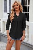 Eyelet Notched Knit Jacquard Top - Trendsi - Flyclothing LLC