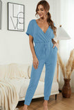 Surplice Neck Tied Short Sleeve Jumpsuit - Trendsi - Flyclothing LLC