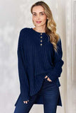Basic Bae Full Size Ribbed Half Button Long Sleeve High-Low T-Shirt - Trendsi - Flyclothing LLC