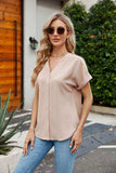 Notched Neck Cuffed Sleeve Shirt - Trendsi - Flyclothing LLC