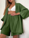 Textured Dropped Shoulder Cardigan and Shorts Set - Trendsi - Flyclothing LLC