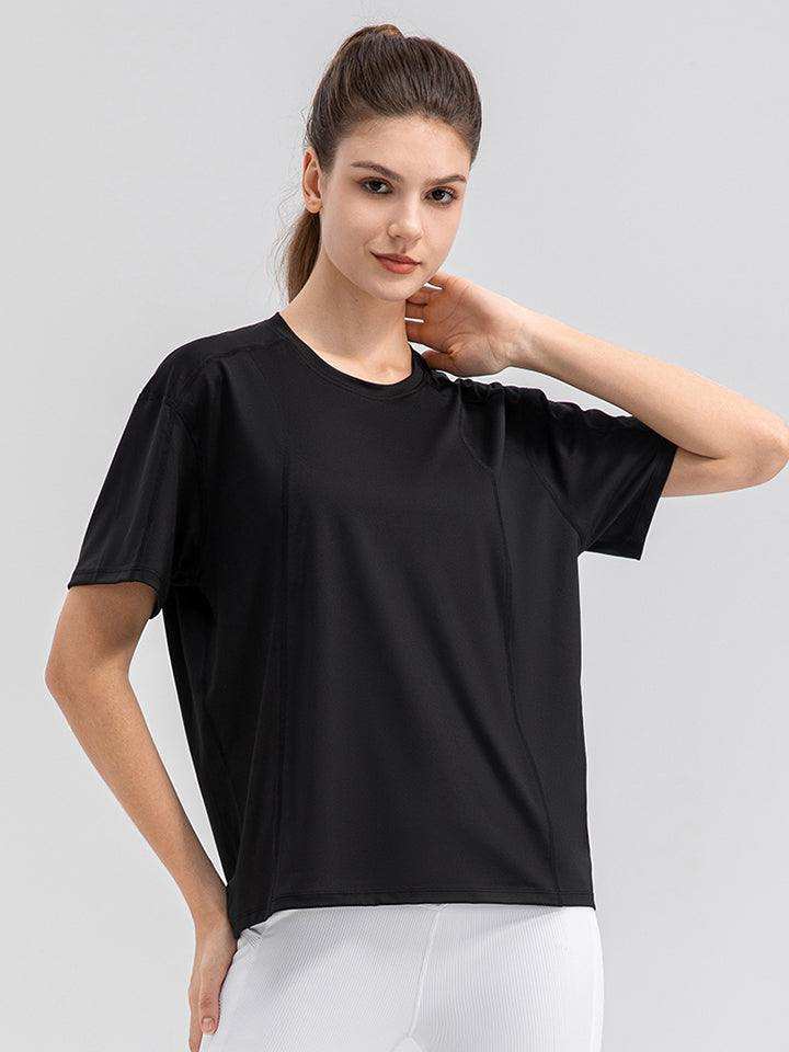 Round Neck Short Sleeve Active Top - Trendsi - Flyclothing LLC