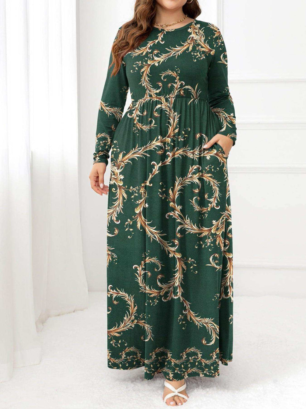 Plus Size Round Neck Maxi Dress with Pockets - Trendsi - Flyclothing LLC