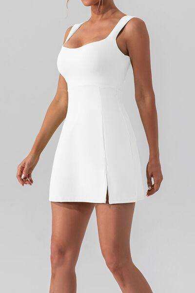 Square Neck Sleeveless Slit Mini Active Dress - Trendsi - Flyclothing LLC