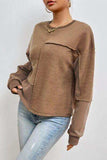 Exposed Seam Round Neck Long Sleeve Sweatshirt - Trendsi - Flyclothing LLC
